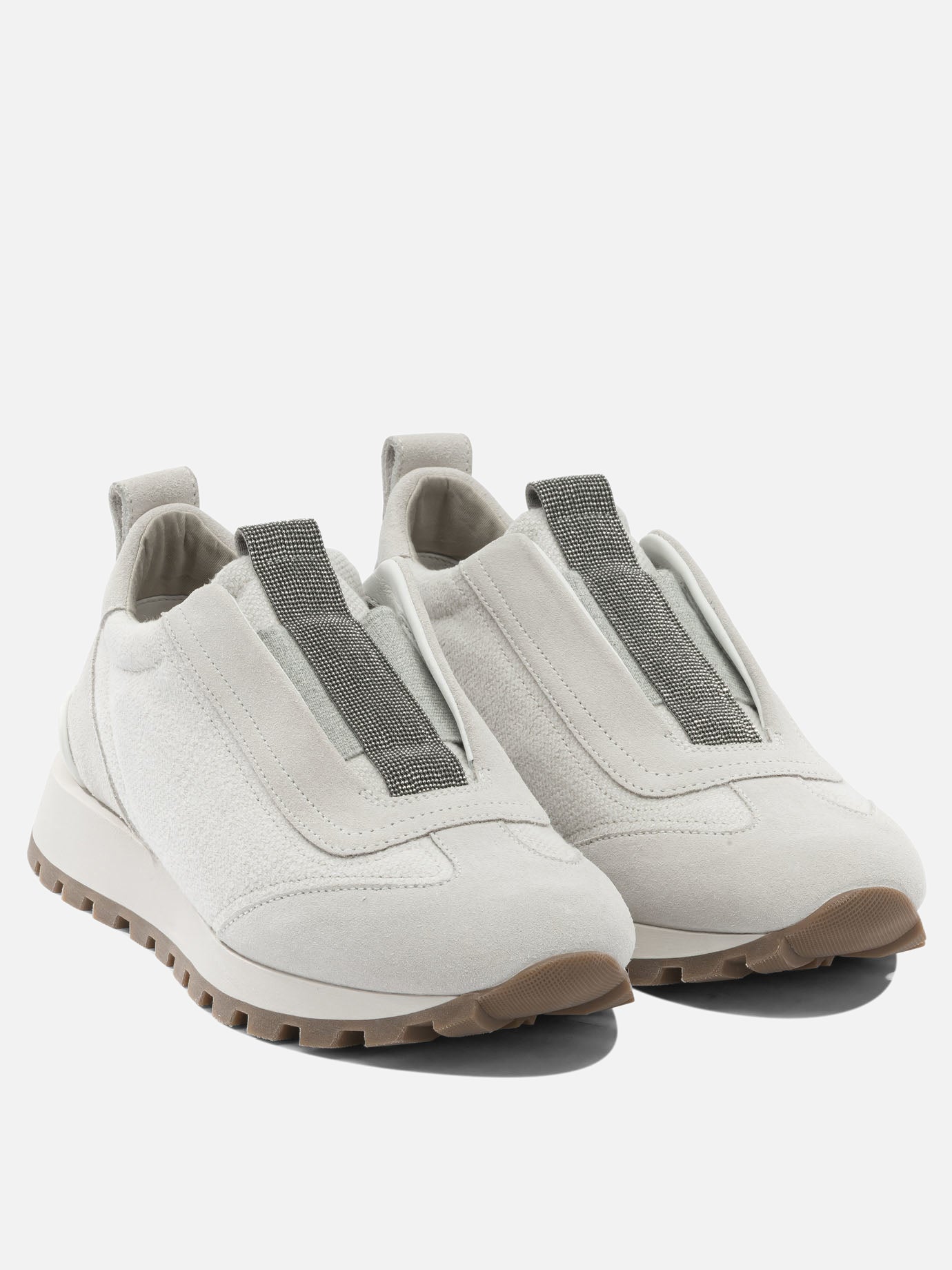 Low top sneakers 63% cotton 37% linen - 100% rubber  Silver - Brunello Cucinelli Women | PDP | Replica Handbags  | Zoom-Modal_2
