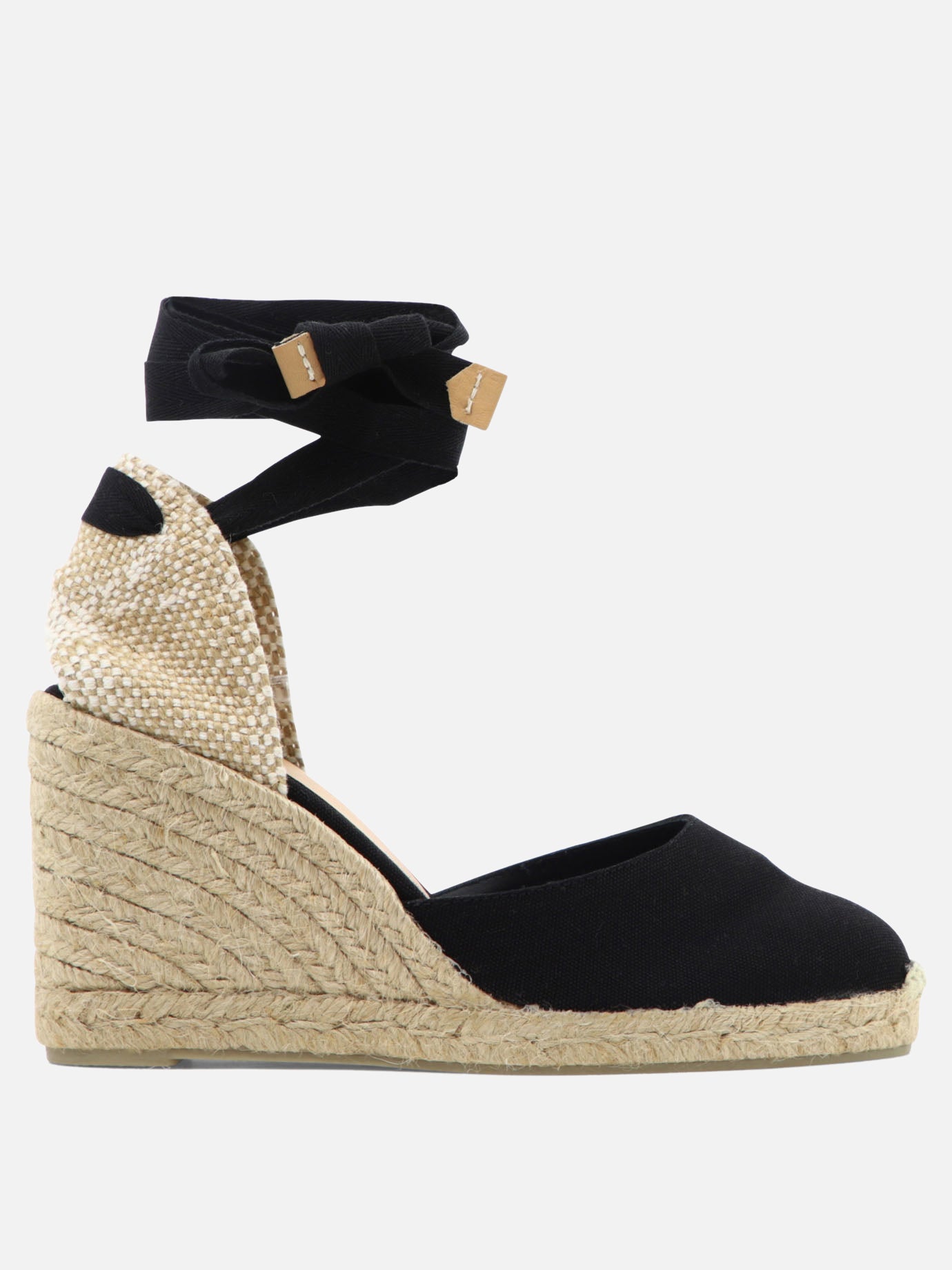 Heeled espadrilles 100% organic cotton - 100% rubber  Black - Castañer Women | PDP | Replica Handbags  | thumbnail