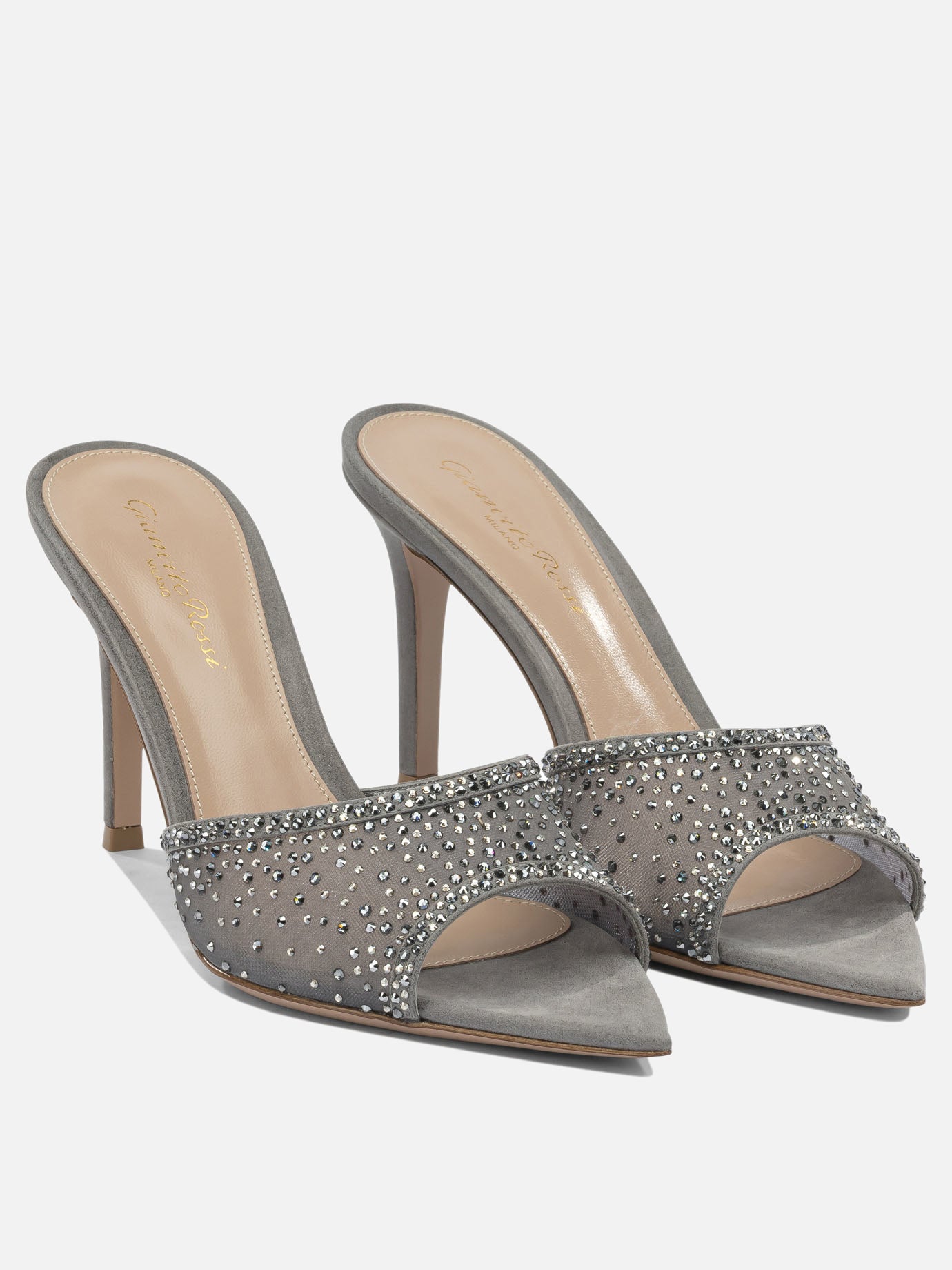 Heeled sandals 70% fabric 30% suede - 100% leather  Grey - Gianvito Rossi Women | PLP | Replica Handbags  | 2
