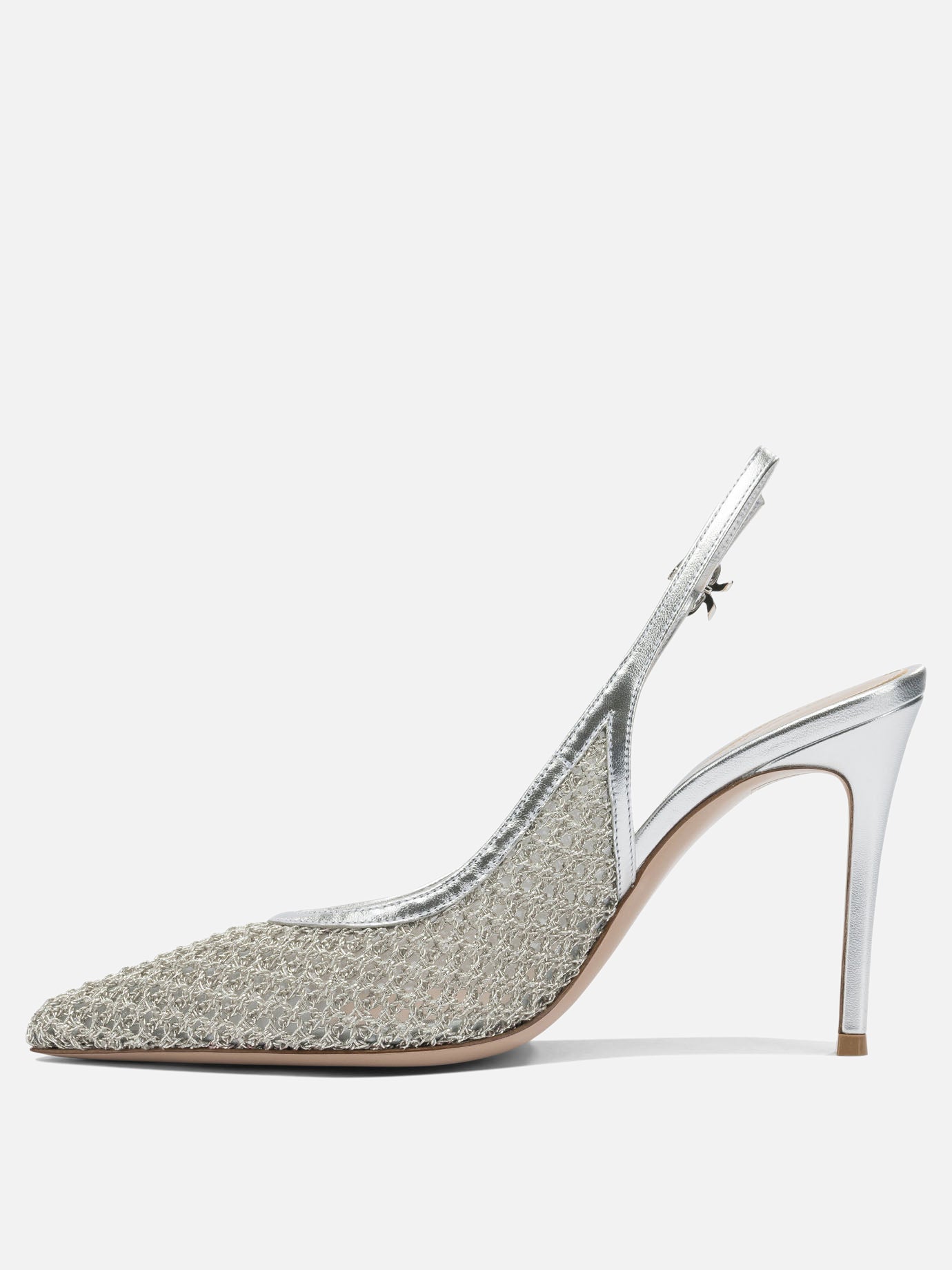Slingbacks 90% fabric 10% leather - 100% leather  Silver - Gianvito Rossi Women | PDP | Replica Handbags  | Zoom-Modal_3
