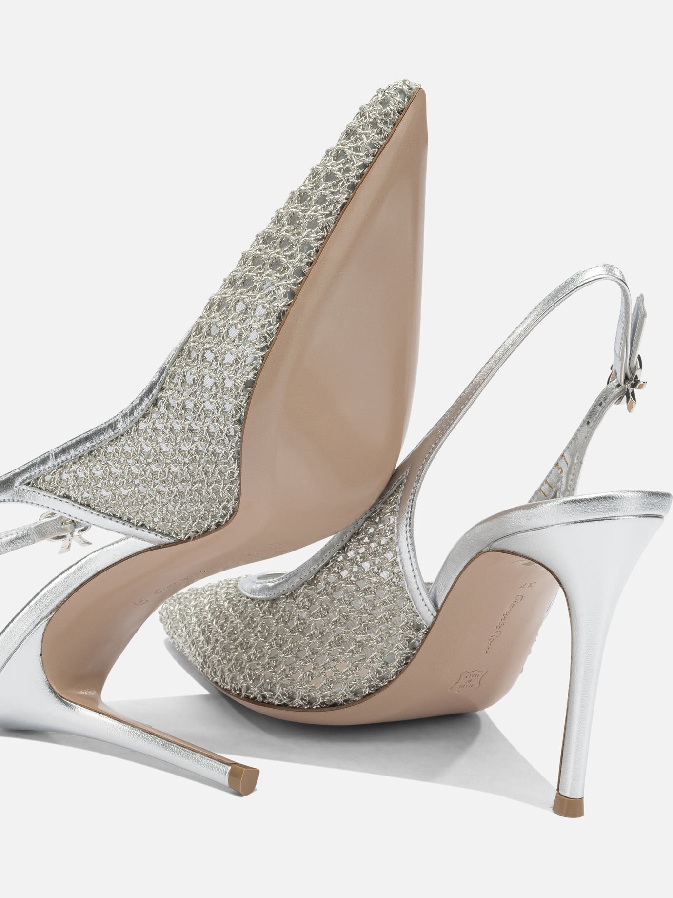 Slingbacks 90% fabric 10% leather - 100% leather  Silver - Gianvito Rossi Women | PDP | Replica Handbags  | Zoom-Modal_5
