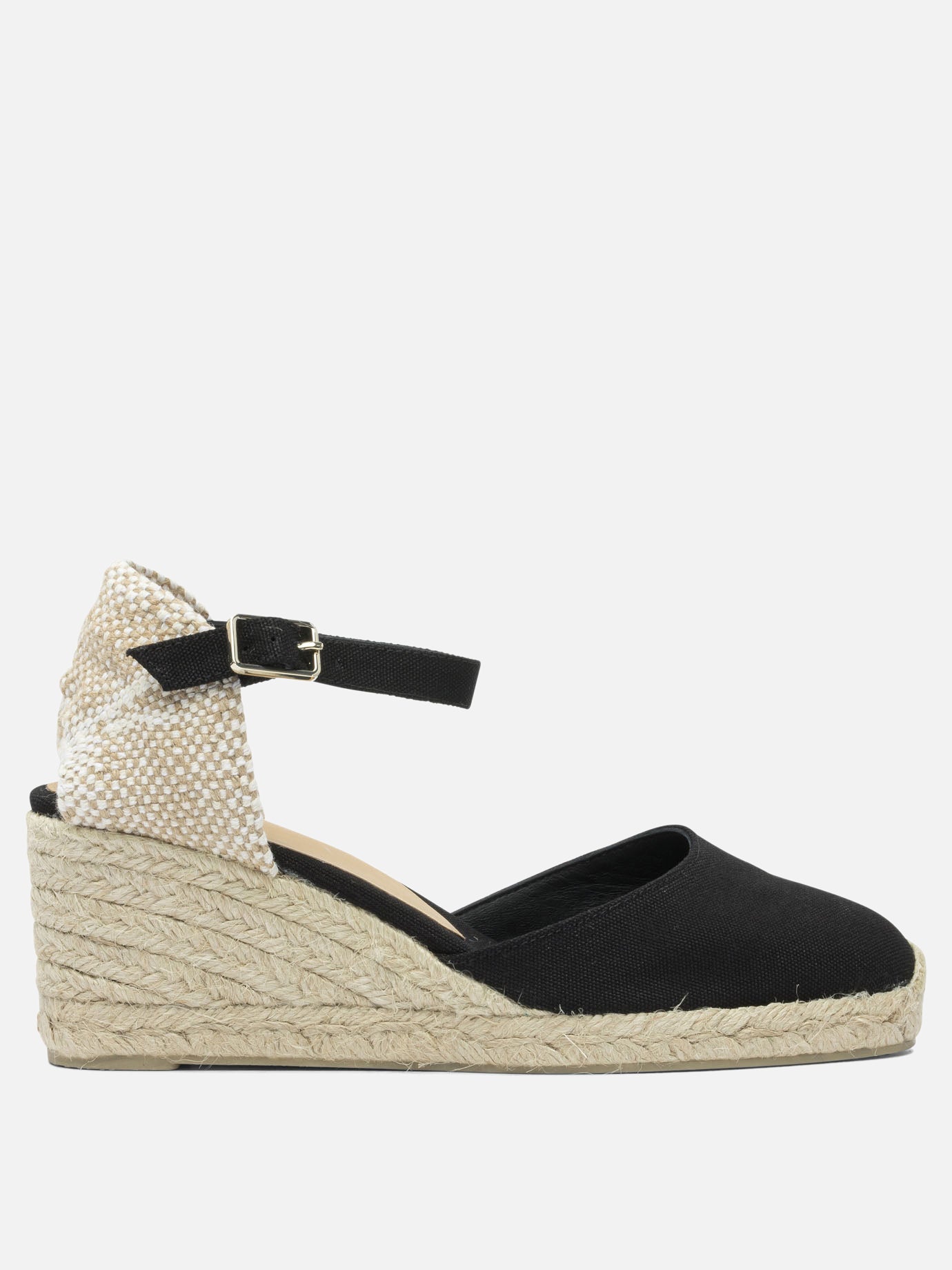 Heeled espadrilles 100% cotton - 100% rubber  Black - Castañer Women | PDP | Replica Handbags  | thumbnail